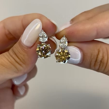 6.12ct Round and Pear Shape Earrings
